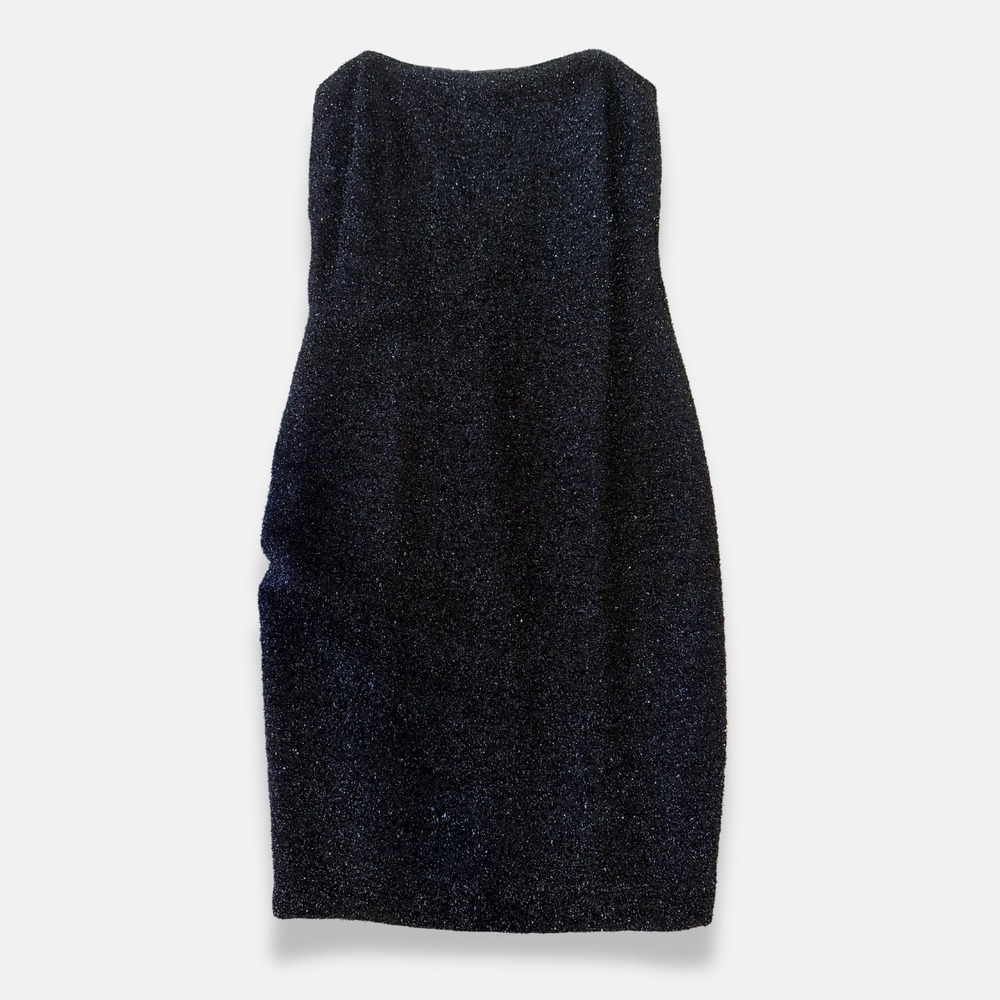 Laundry Shelli Segal Tinsel Metallic Strapless Mini Dress Black 4 Y2K Mob Wife
